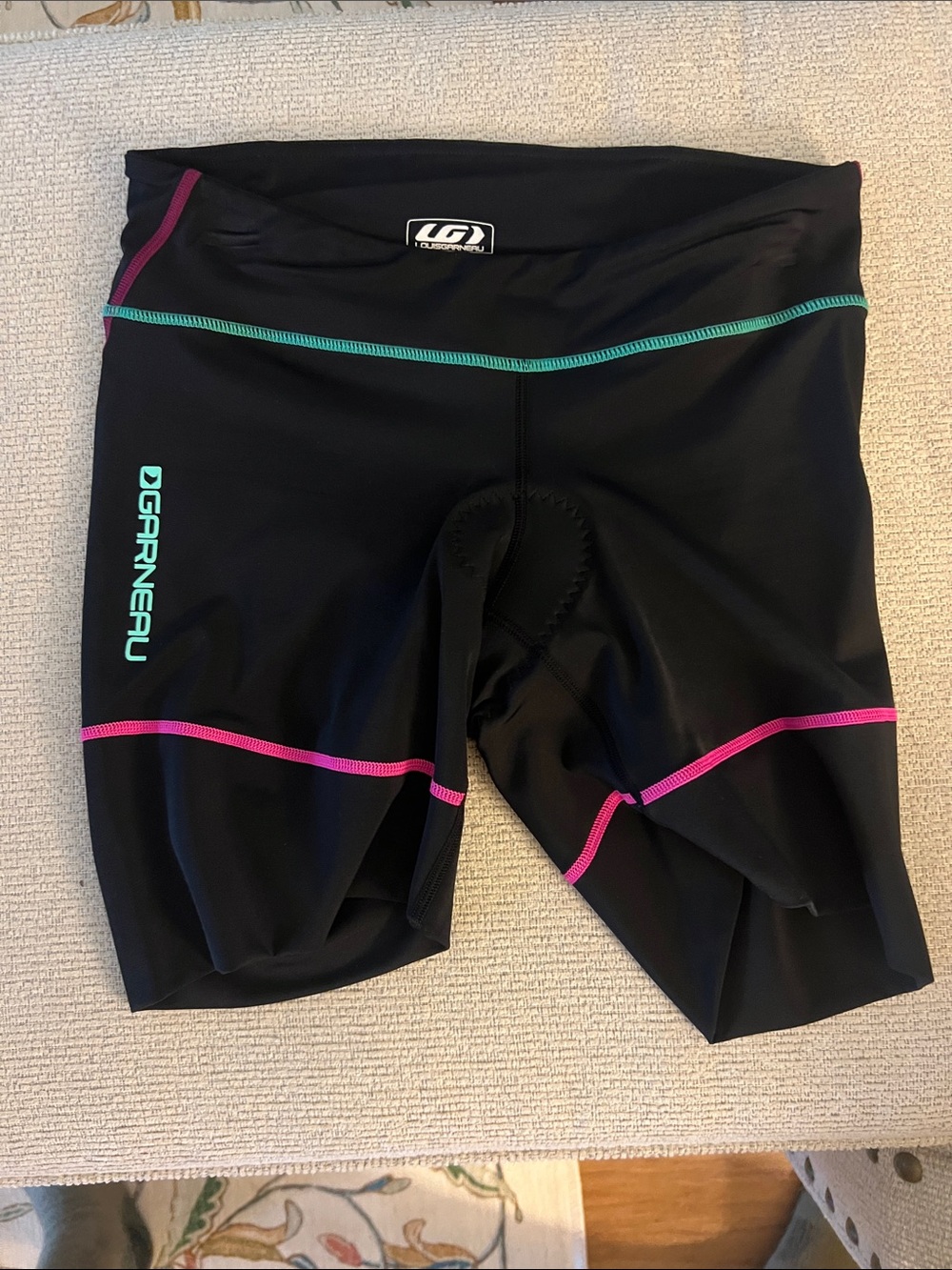 Louis Garneau Women's Black Bike Shorts with Pink & Teal Accents